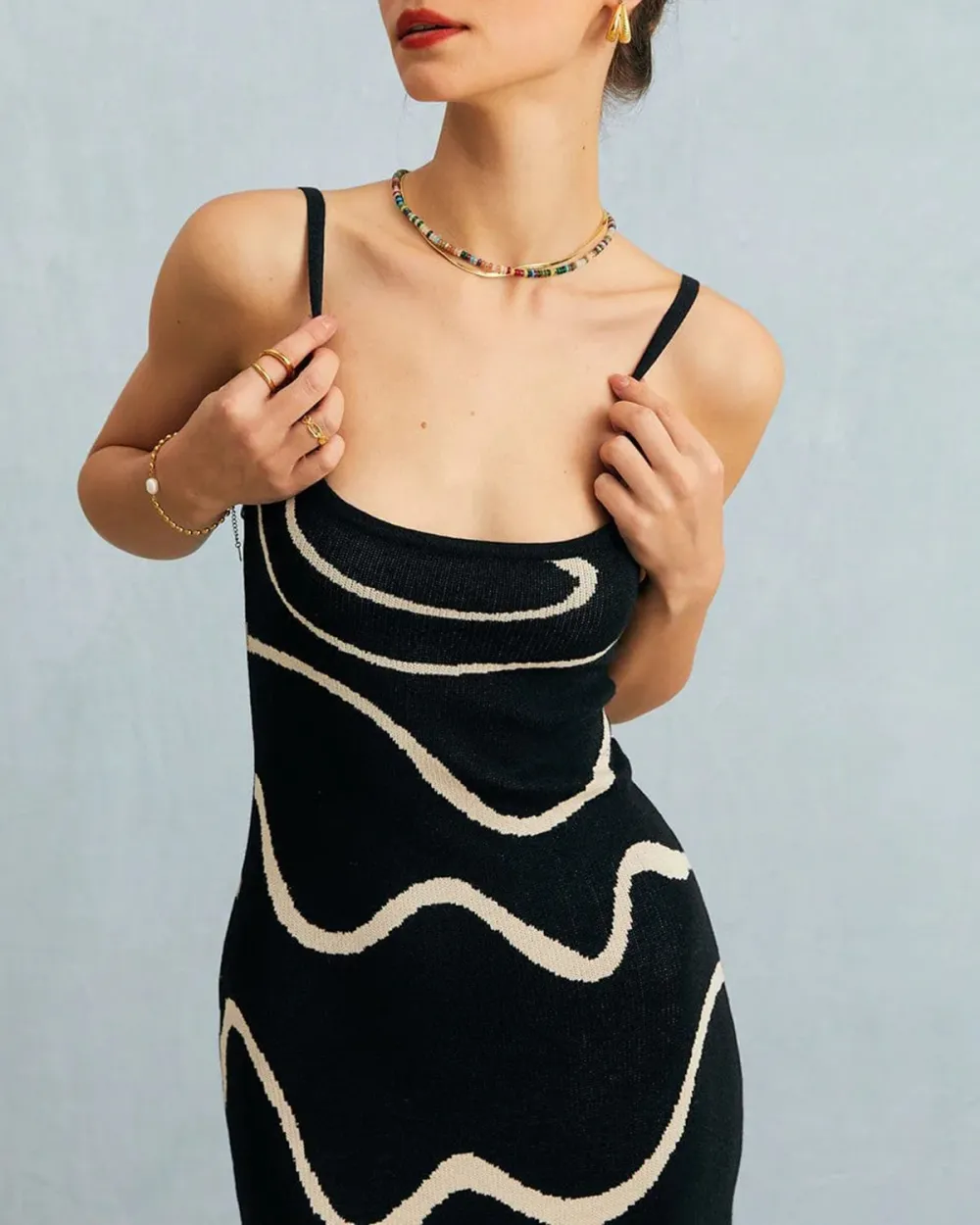Slim Fit Black And White Dress