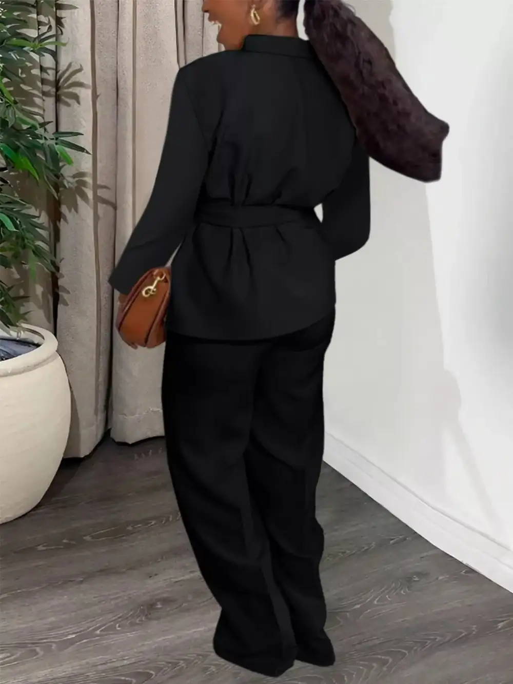 Tie Waist Long Sleeve Top and Pants Set