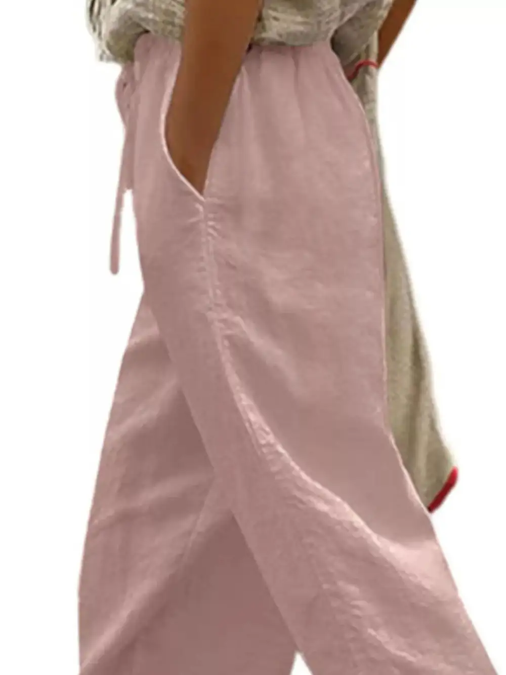 Casual Linen Drawstring Cropped Pants