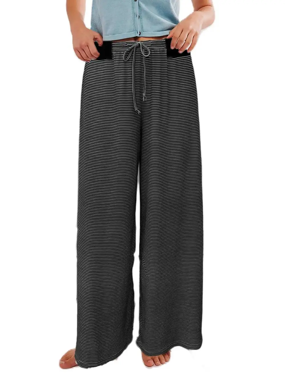 Relaxed Drawstring Striped Wide Leg Pants