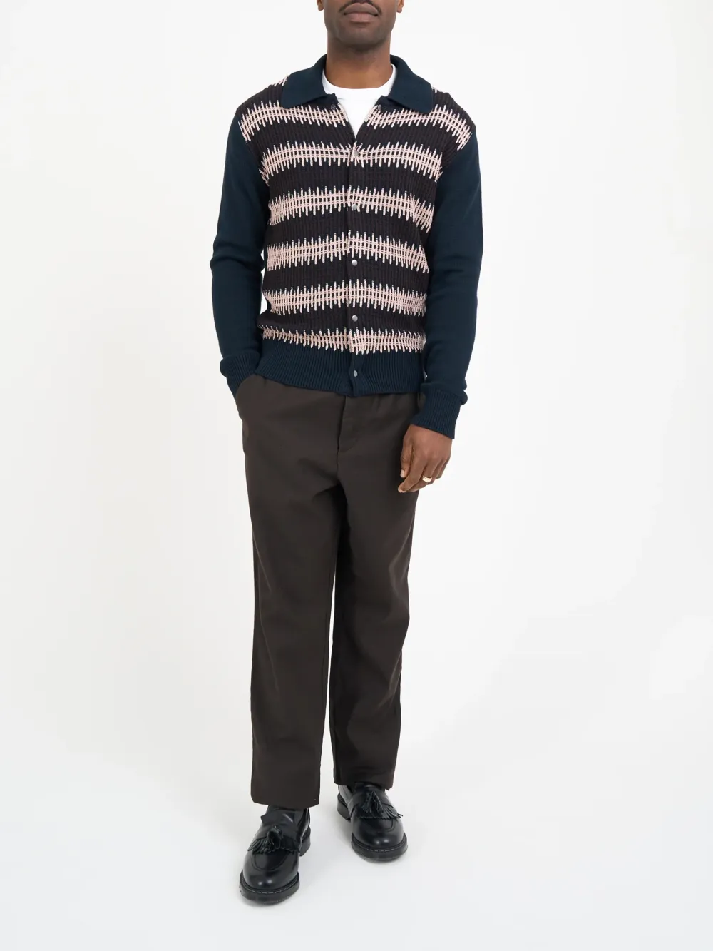 Navy Long Sleeve Striped Knitted Jacket