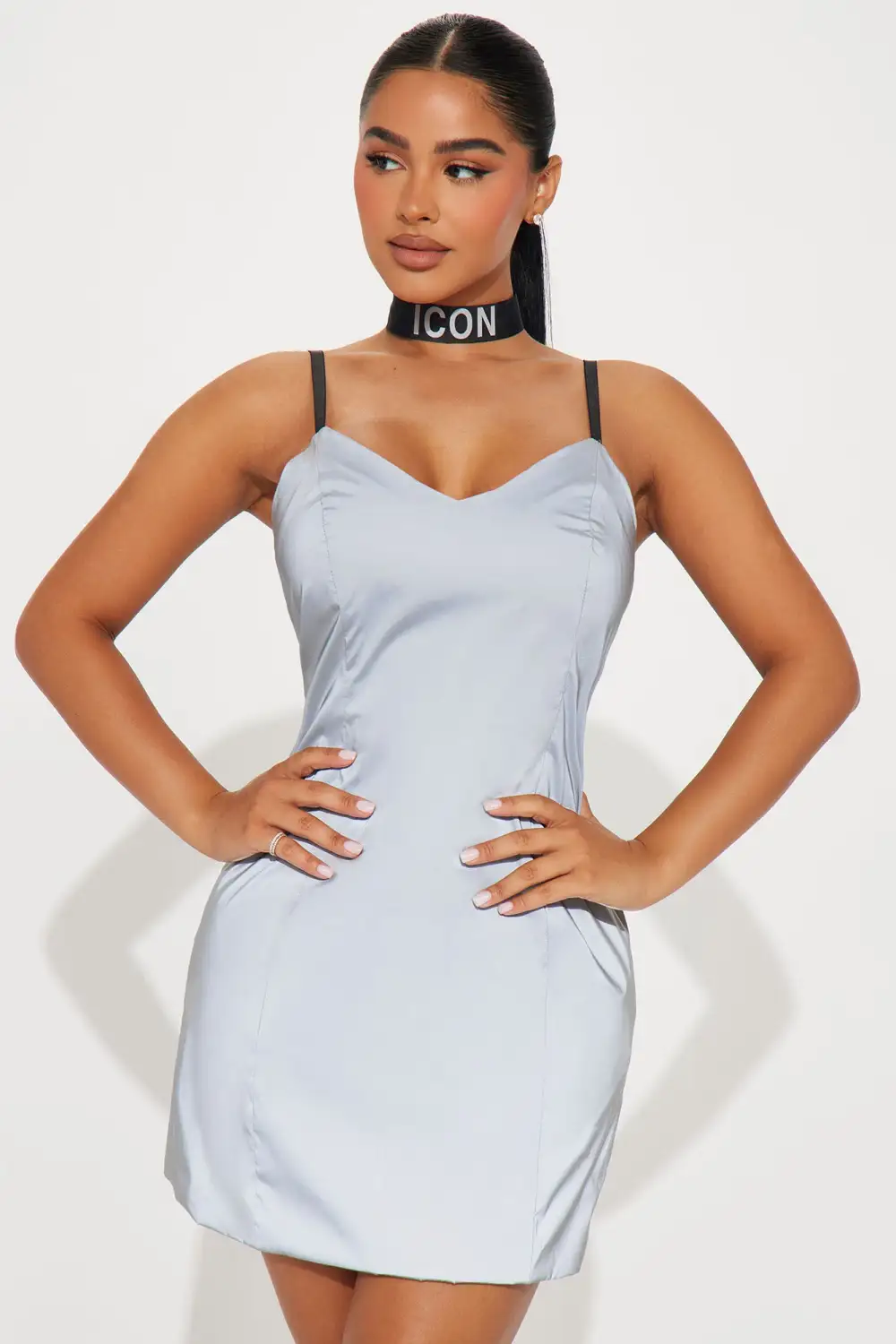 Iconic Reflective Mini Dress Set - Silver