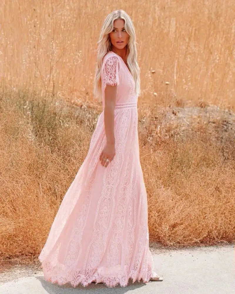 Enchanted Pink Lace Boho Dress