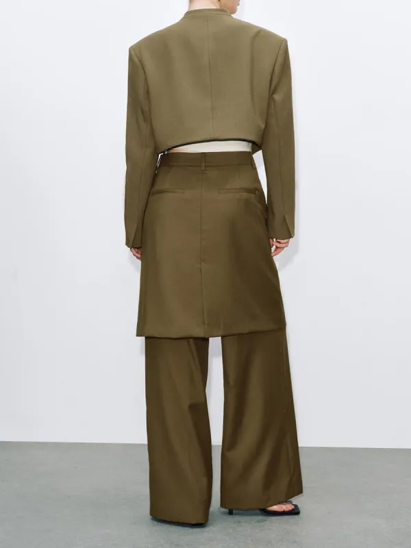 A Khaki Asymmetrical And Elegant Blazer For Women