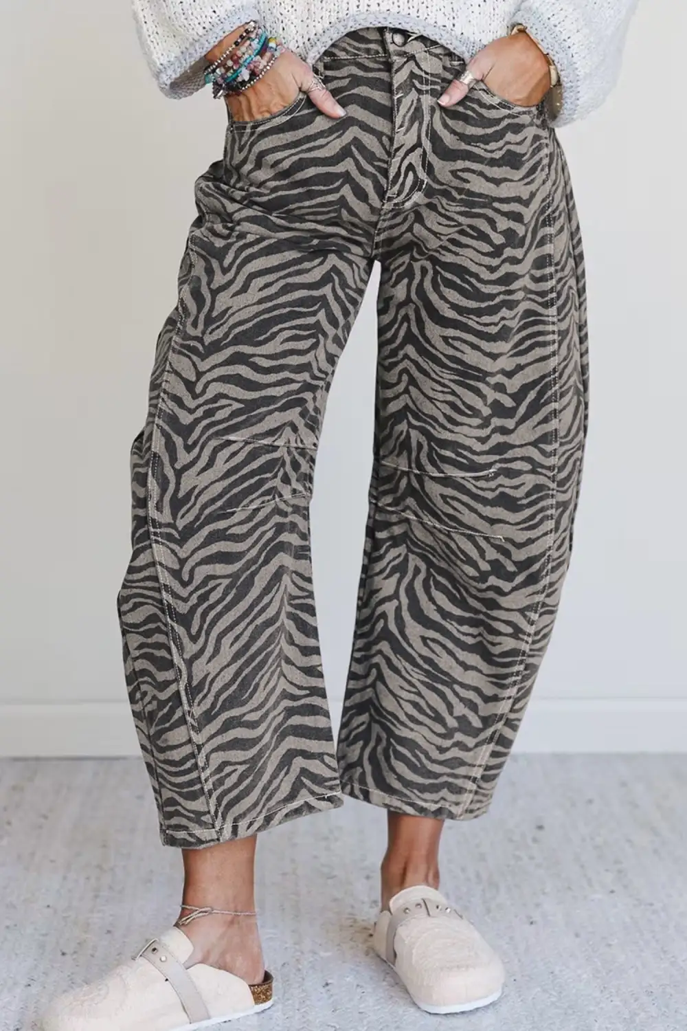 Wide Leg Print Zebra Stripe Printed Jeans