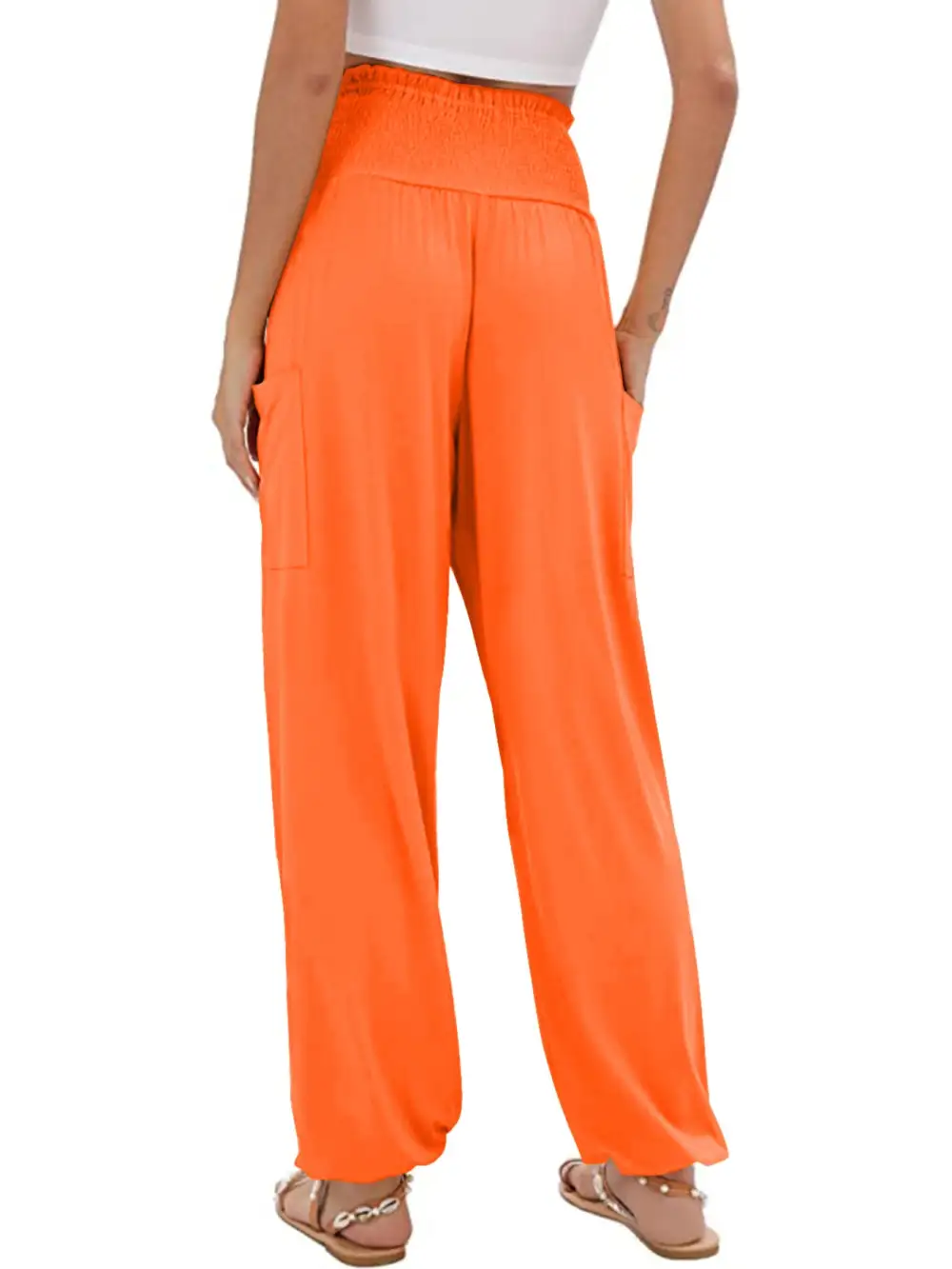 Full Size Smocked Waist Harem Pants with Pockets