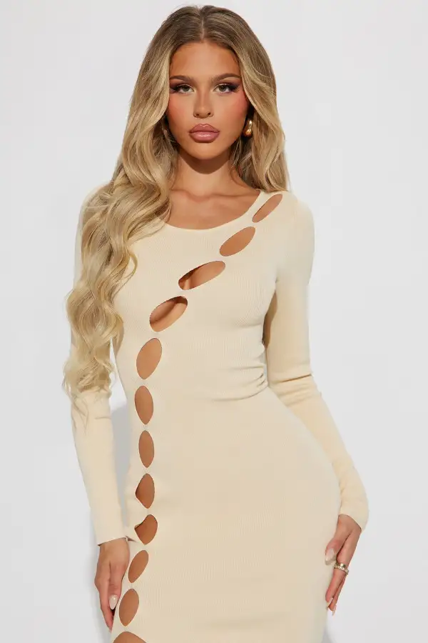 Eve Cutout Knit Midi Dress - Cream