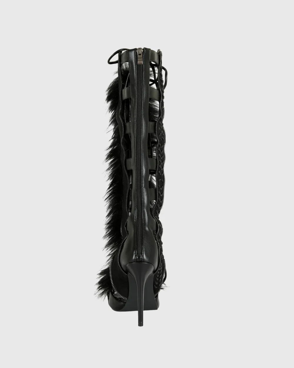 Faux Fur Knee High Sandals in All Black
