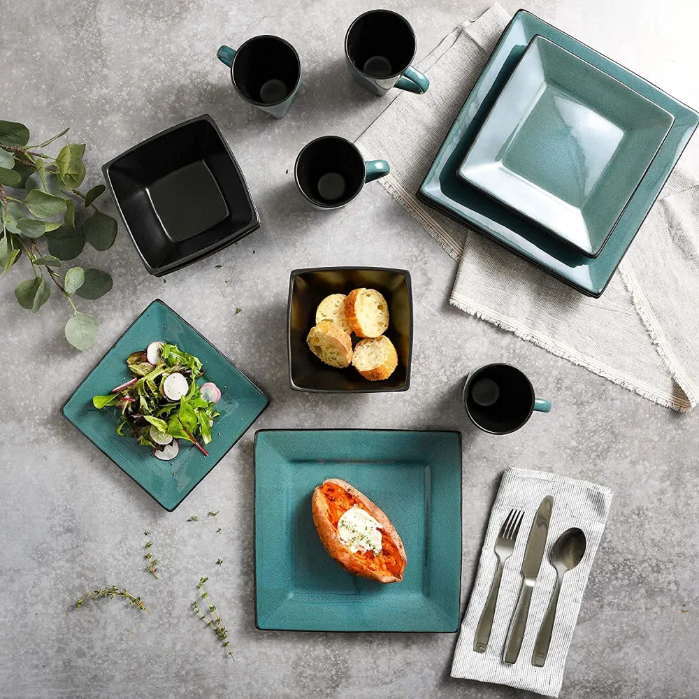 Gibson Elite Althea Reactive Dinnerware Set, 16 Pc, Teal