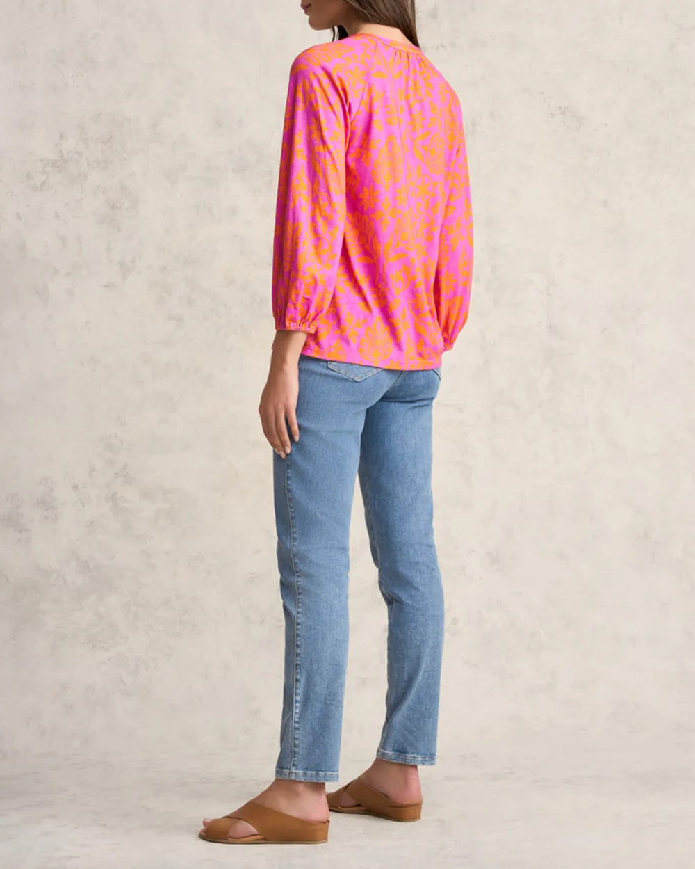 Printed Jersey Top - Pink Orange Print