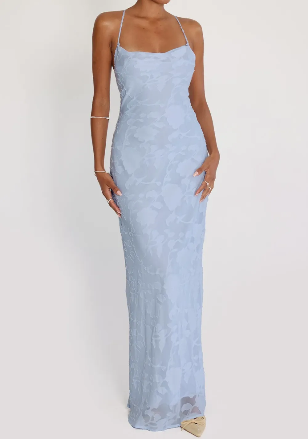 Graceful Drape Lace Detail Maxi Dress