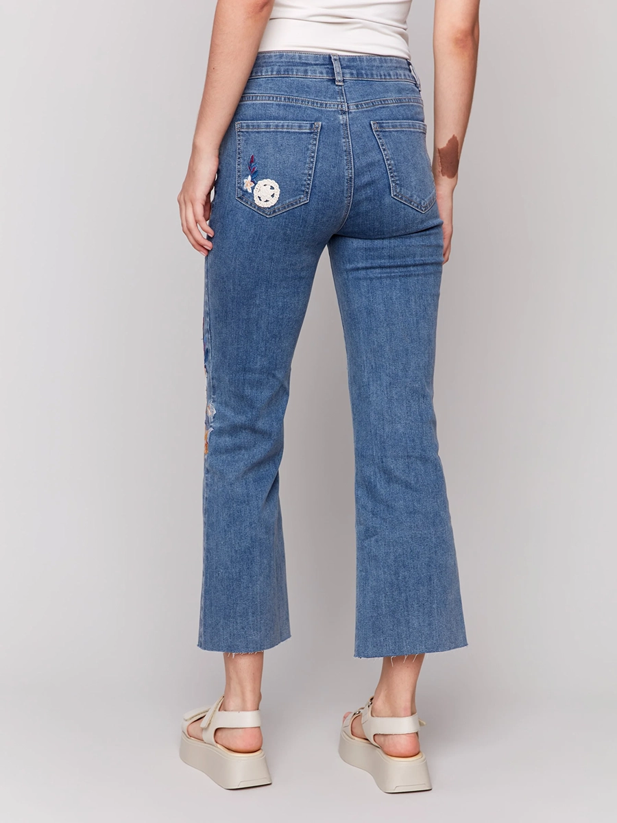 Cropped Embroidered Soft Flared Trousers