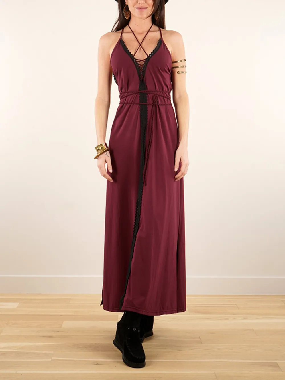 Lace-up Split Long Dress