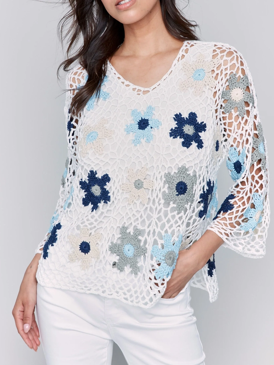 Lively Artistic Floral Women's Hollow Blouse