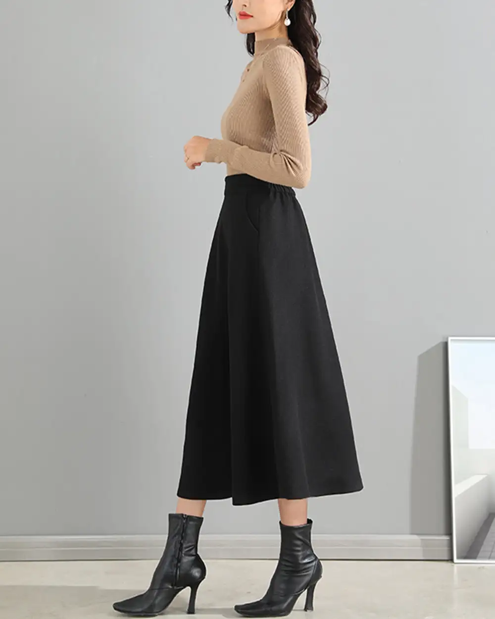 Relaxed Pocketed Wool A Line Maxi Skirt