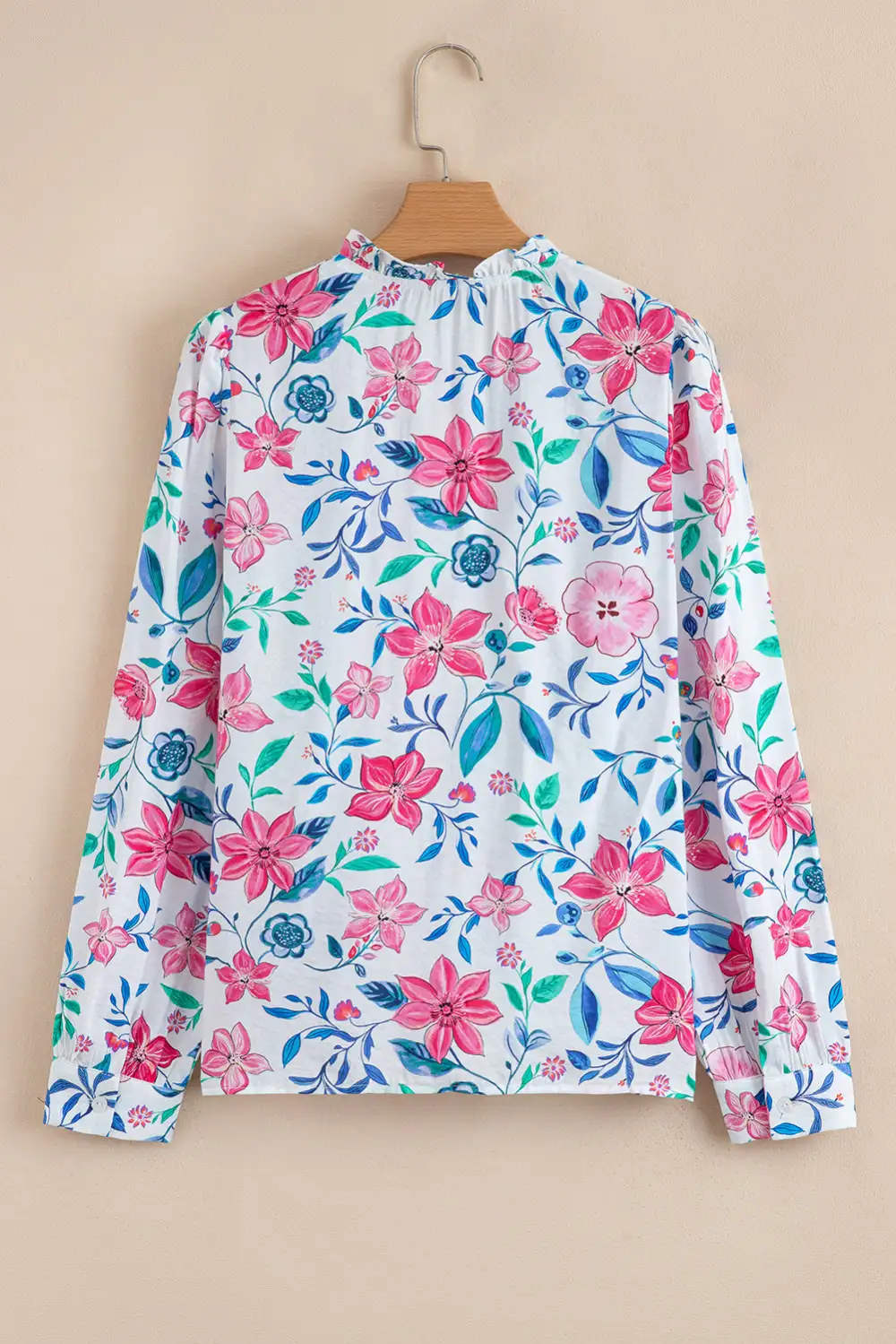 Floral Lace Trim Button Front Shirt Blouse