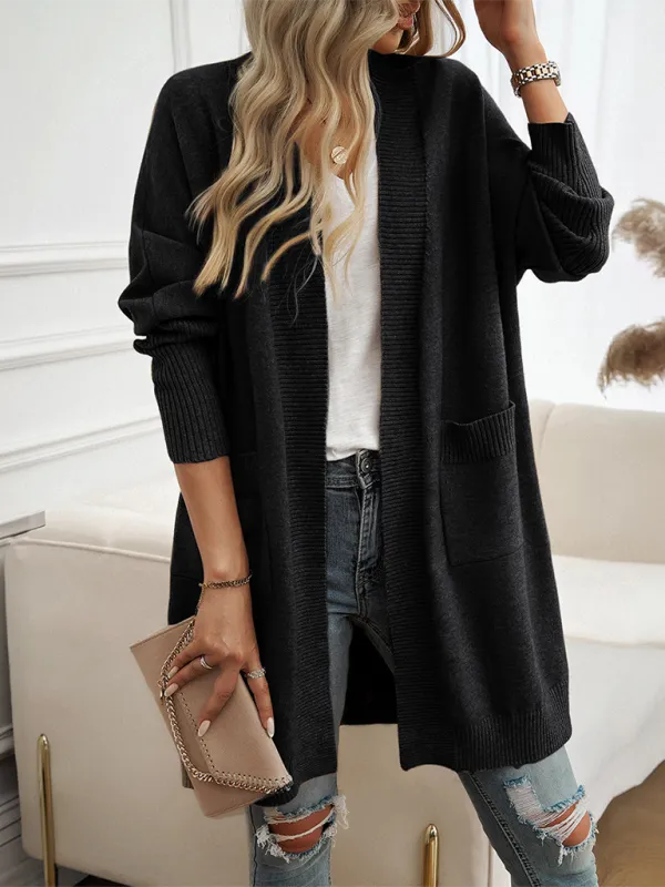 Women’s Long Sleeve Knee-Length Cardigan with Pockets