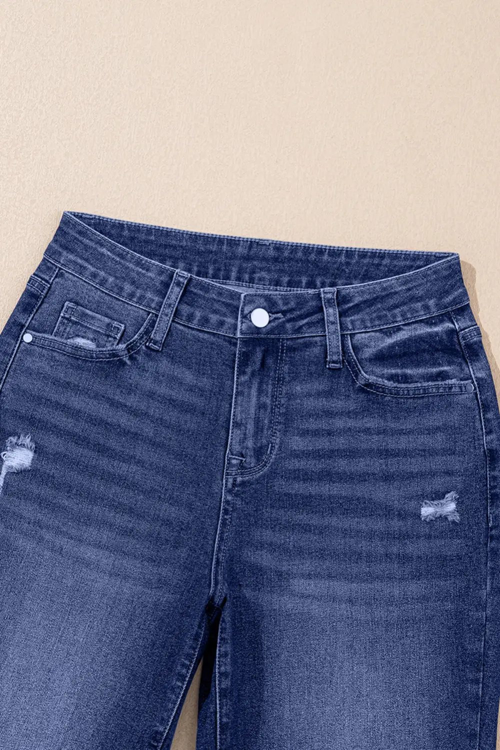 High Waist Distressed Real Folded Cuffs Jeans