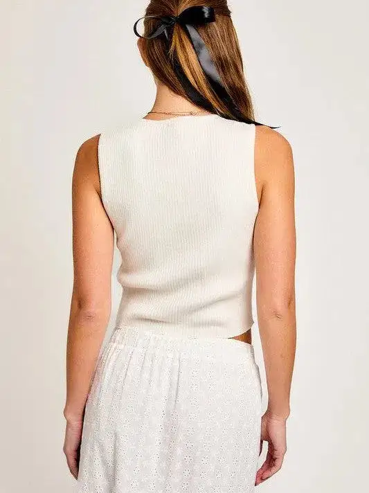 Bows are my Friend Satin Bow Detail Sleeveless Sweater Top