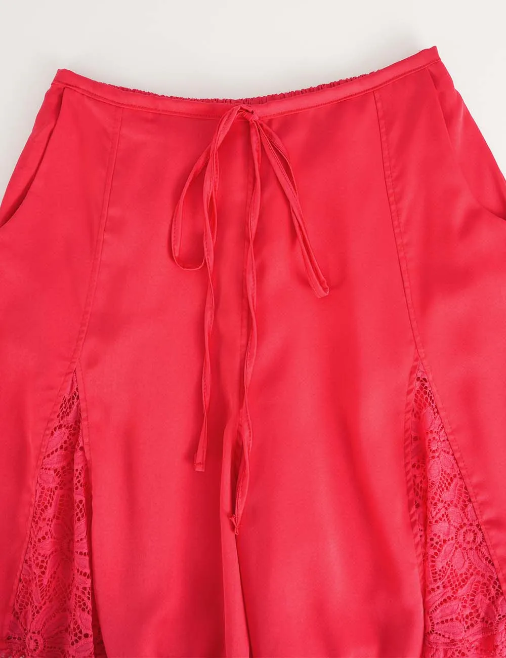 Boho Lace Hem Drawstring Waist Wide Leg Shorts