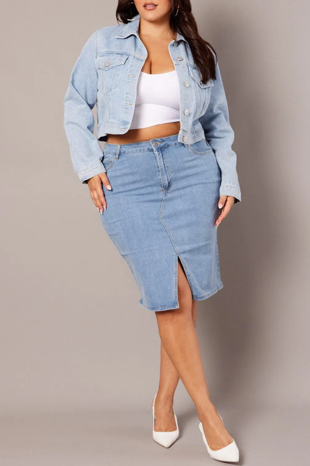 Blue Casual Denim Short Jacket