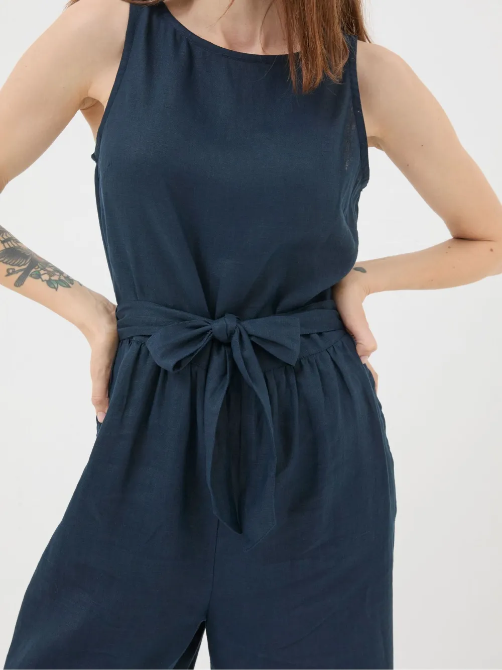Liz Blue Linen Jumpsuit