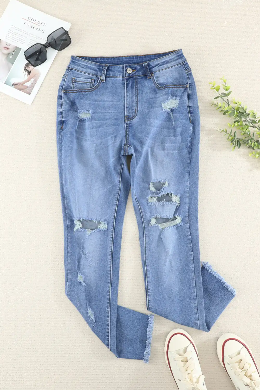 Wash Distressed Skinny Ankle Jeans