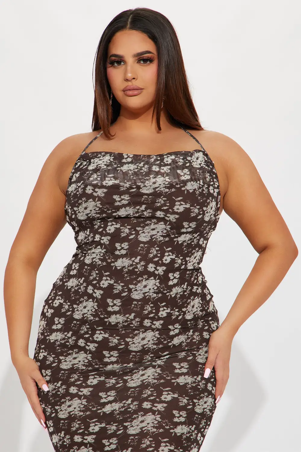 In The Garden Mesh Midi Dress - Brown