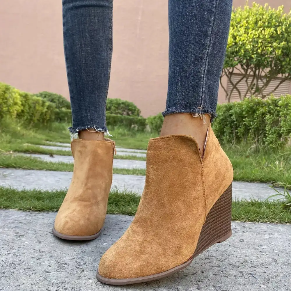 Refined Round Toe Wedge Ankle Boots