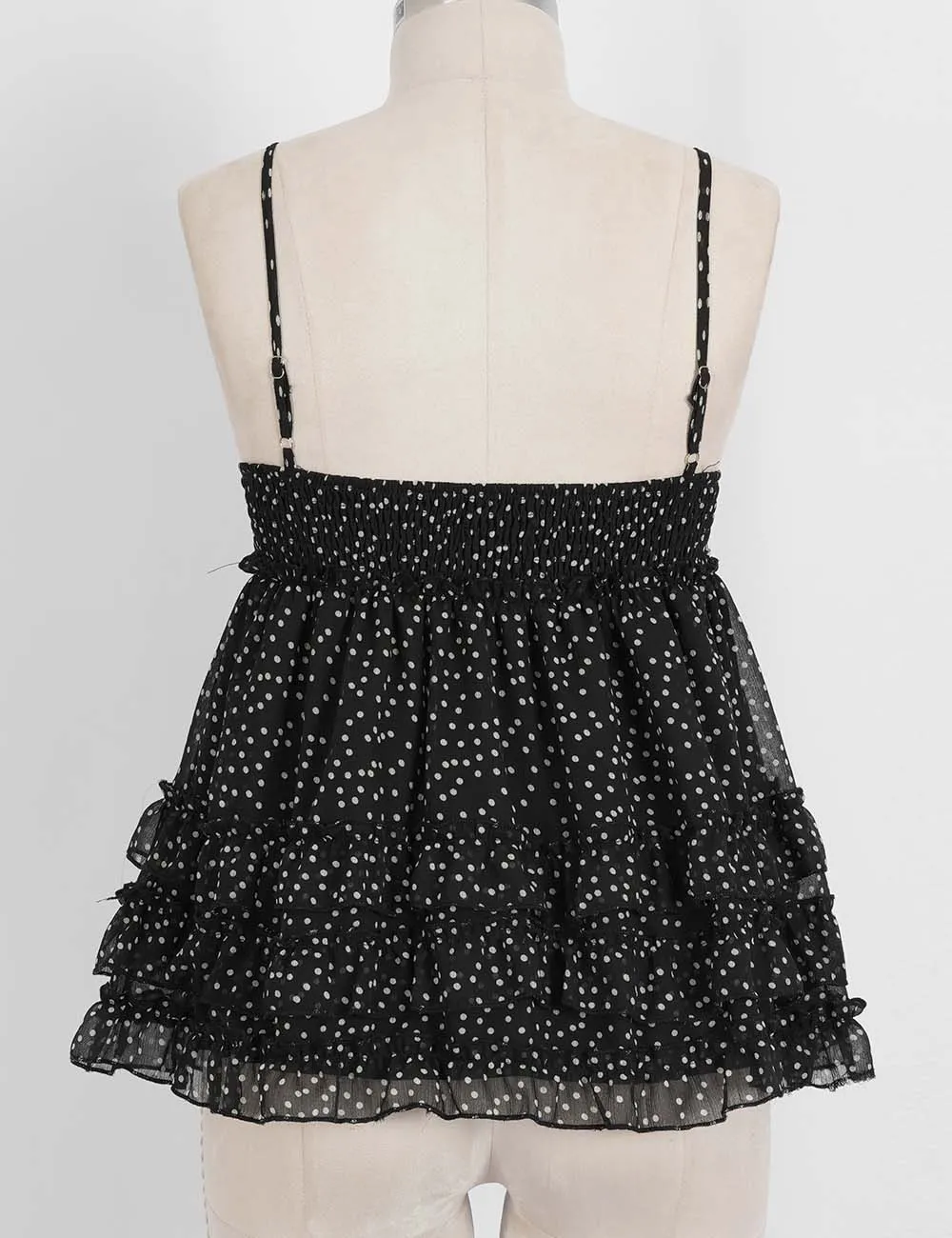 Polka Dot Ruffle Tiered Hem V Neck Cami Top
