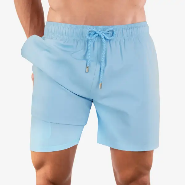 Blue Mid-Length Hybrid Short