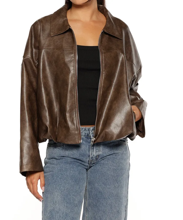 Pu Leather Bomber Jacket
