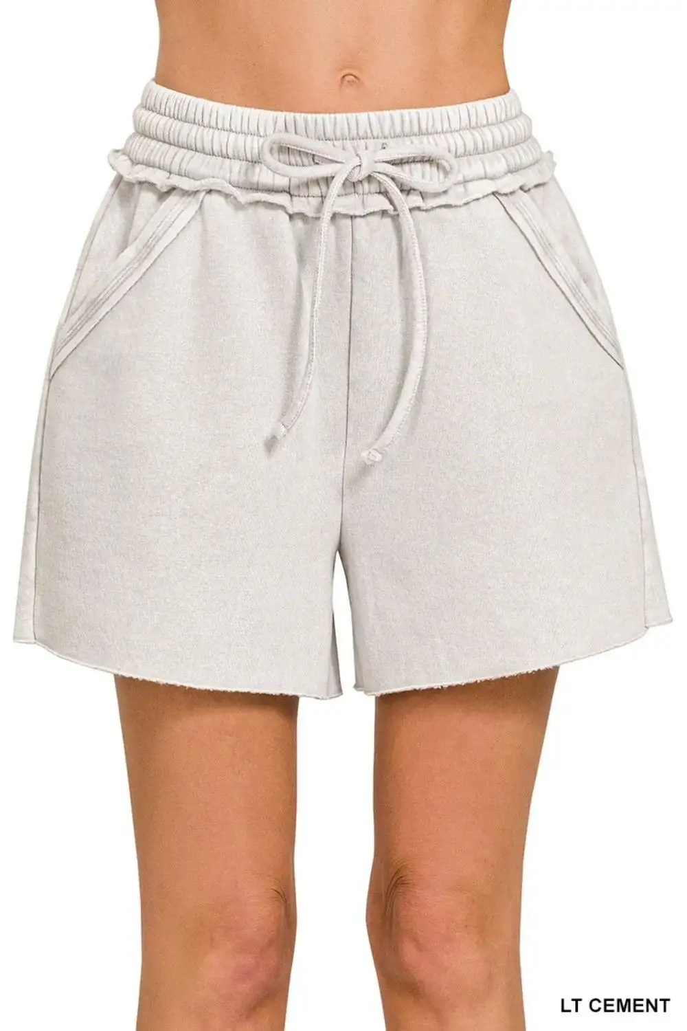 Soft Acid Wash Fleece Drawstring Shorts with Pockets
