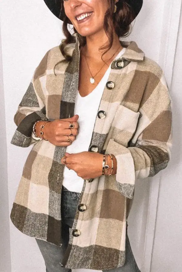 Everyday Plaid Pocket Button Front Jacket