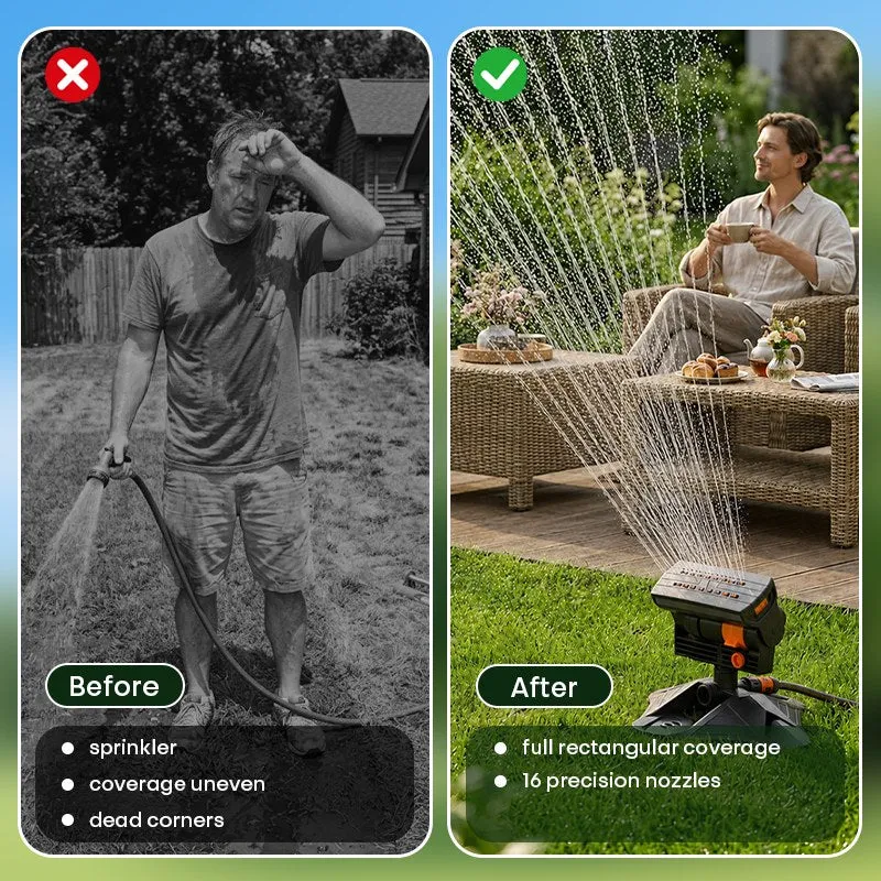 16-Nozzle Oscillating Sprinkler with 4 Adjustable Spray Modes