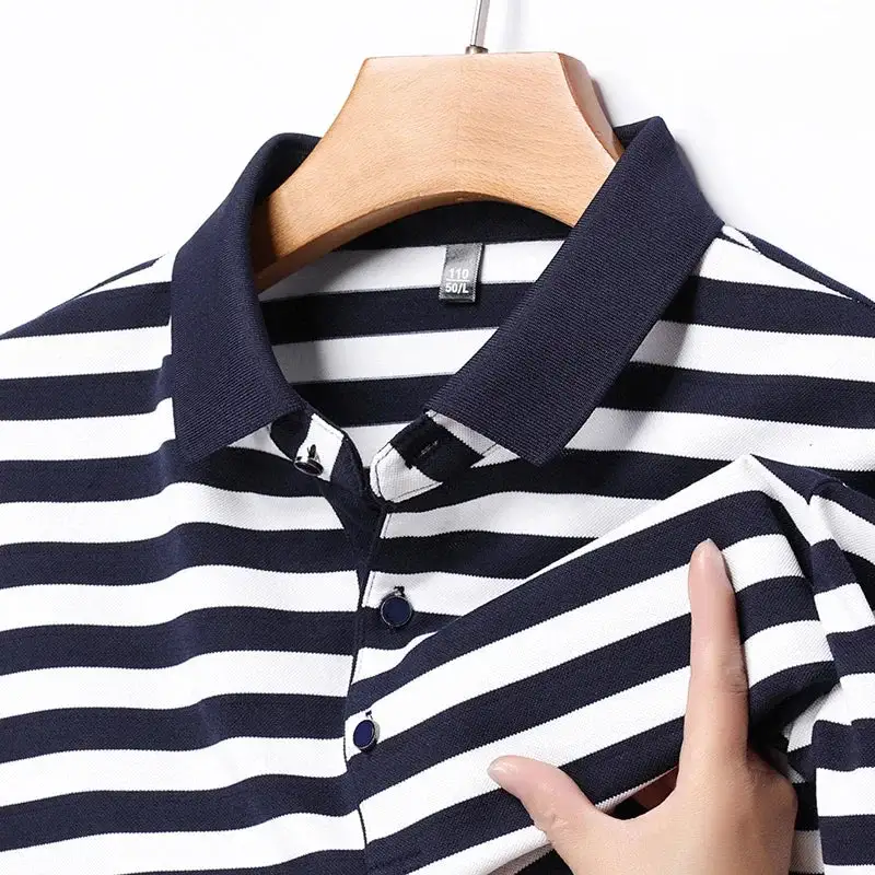 Striped Cotton Collar Polo