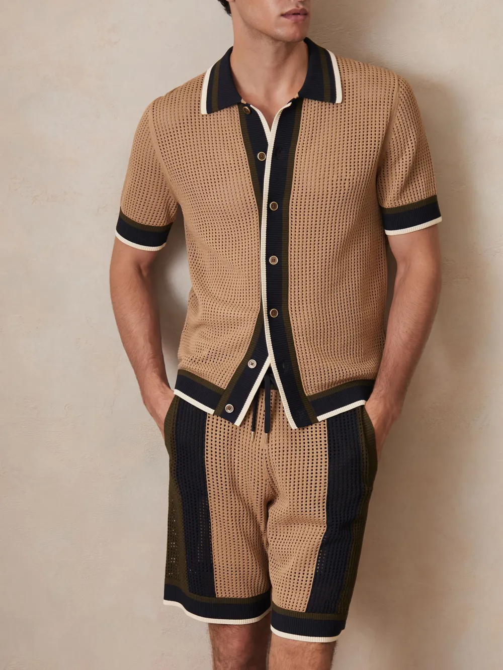 Vacation Breathable Crochet Fabric Men's Shirt