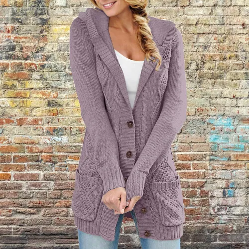 Women Plain Long Sleeve Comfy Vintage Cardigan