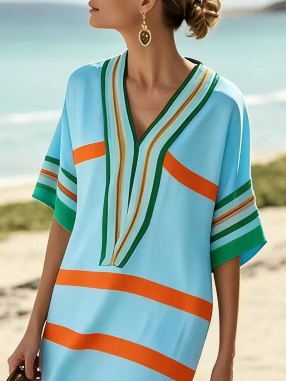 Striped Short Sleeve Midi Dress