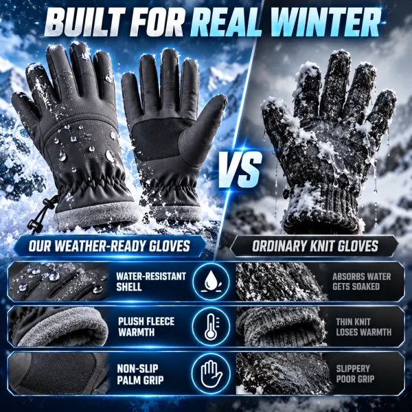 Unisex Winter Waterproof Ski Gloves - Windproof, Touchscreen Compatible, Waterproof Insert, Standard Fit, Minimalist Design for Skiing, Cycling & Daily Wear