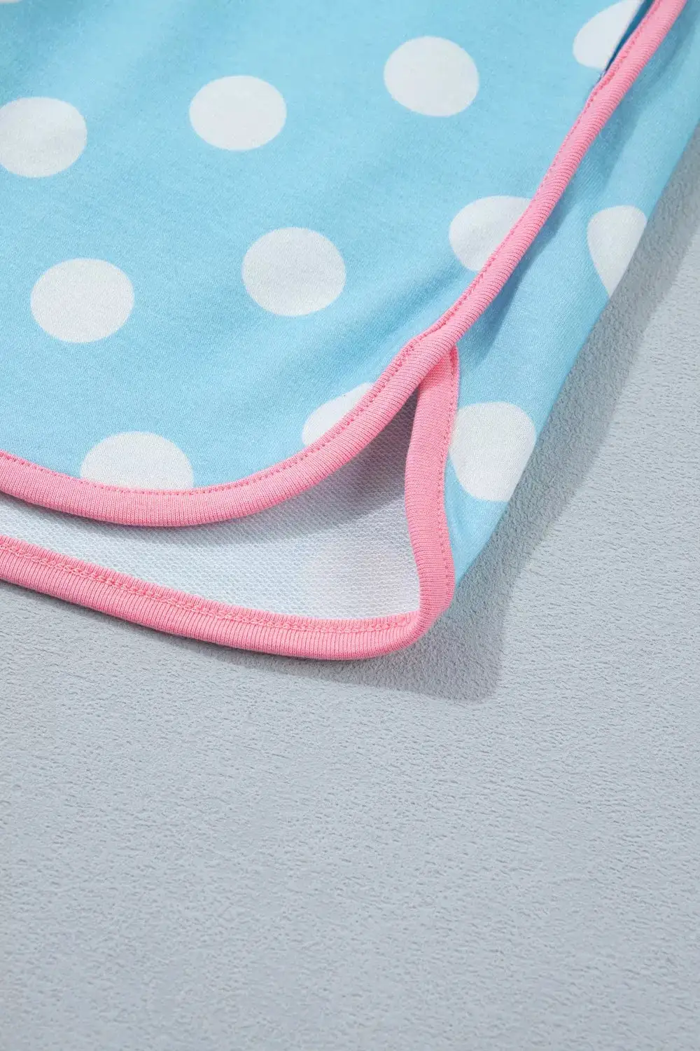 Polka Dot Contrast Trim Top Drawstring Shorts Set