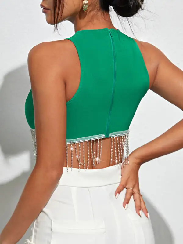 Fringe Hem Round Neck Tank Top
