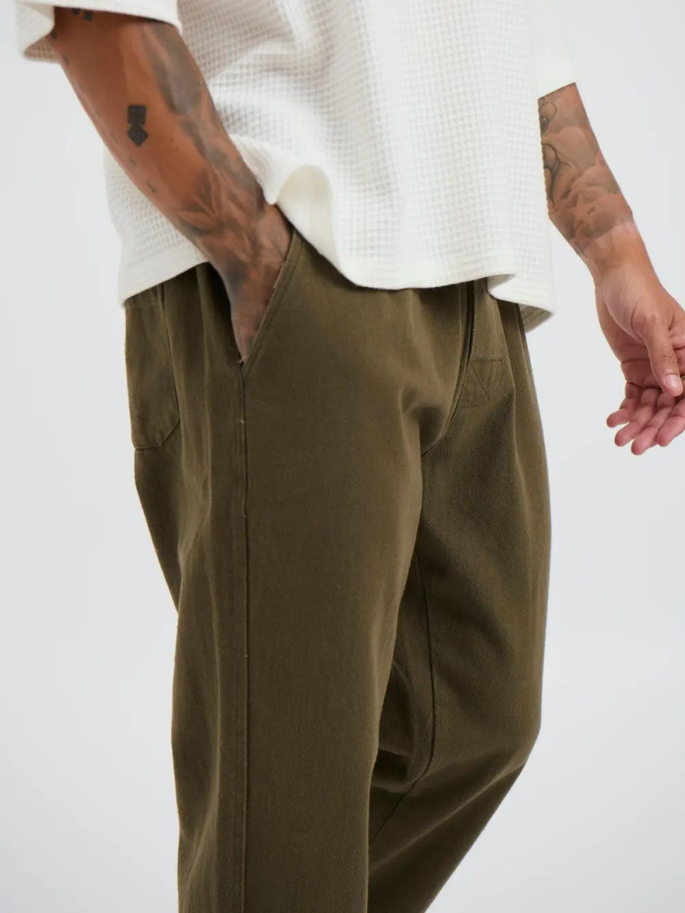 Simple And Soft Daily Slim Cotton Olive Pant