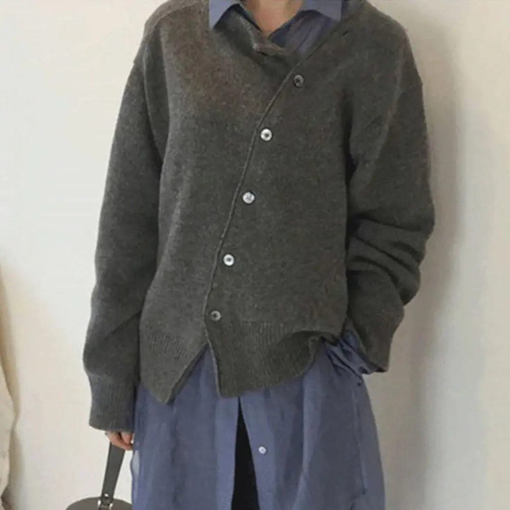 Button Front Asymmetric Cardigan