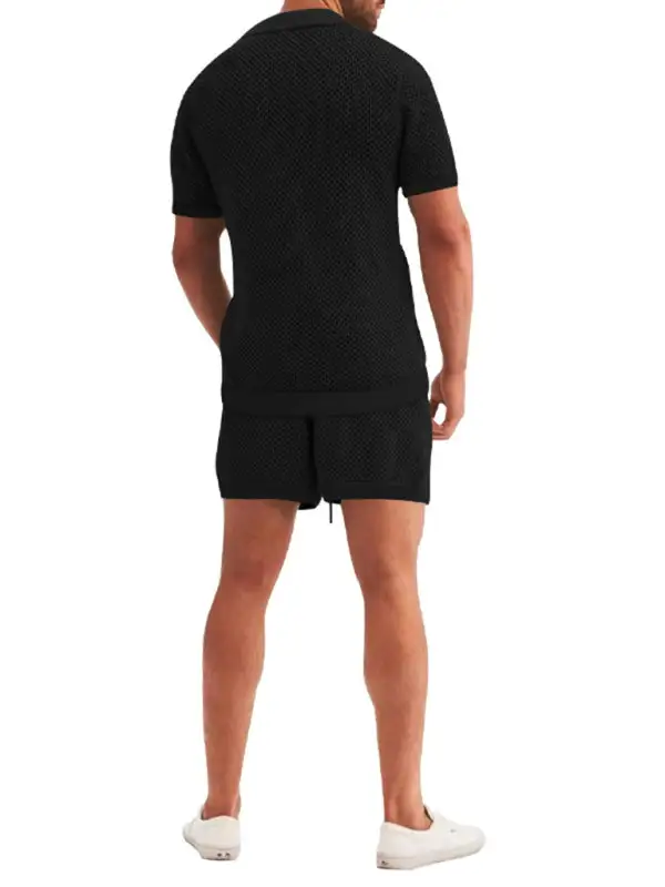Knit Lapel Collar Short Sleeve Shorts