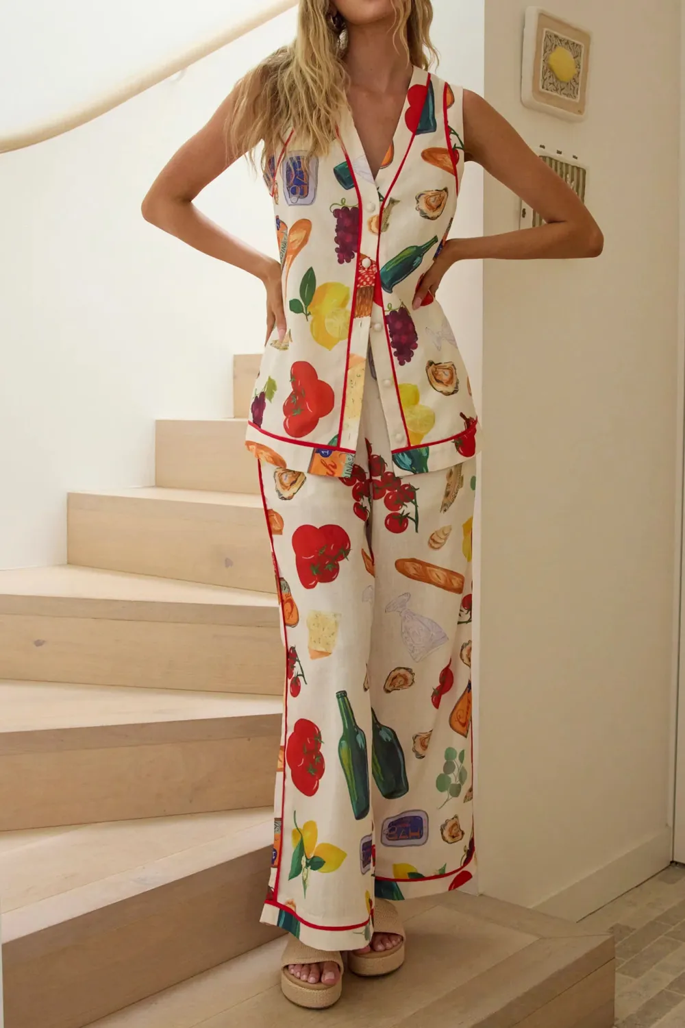 Cartoon Print Slim Wide-Leg Pants