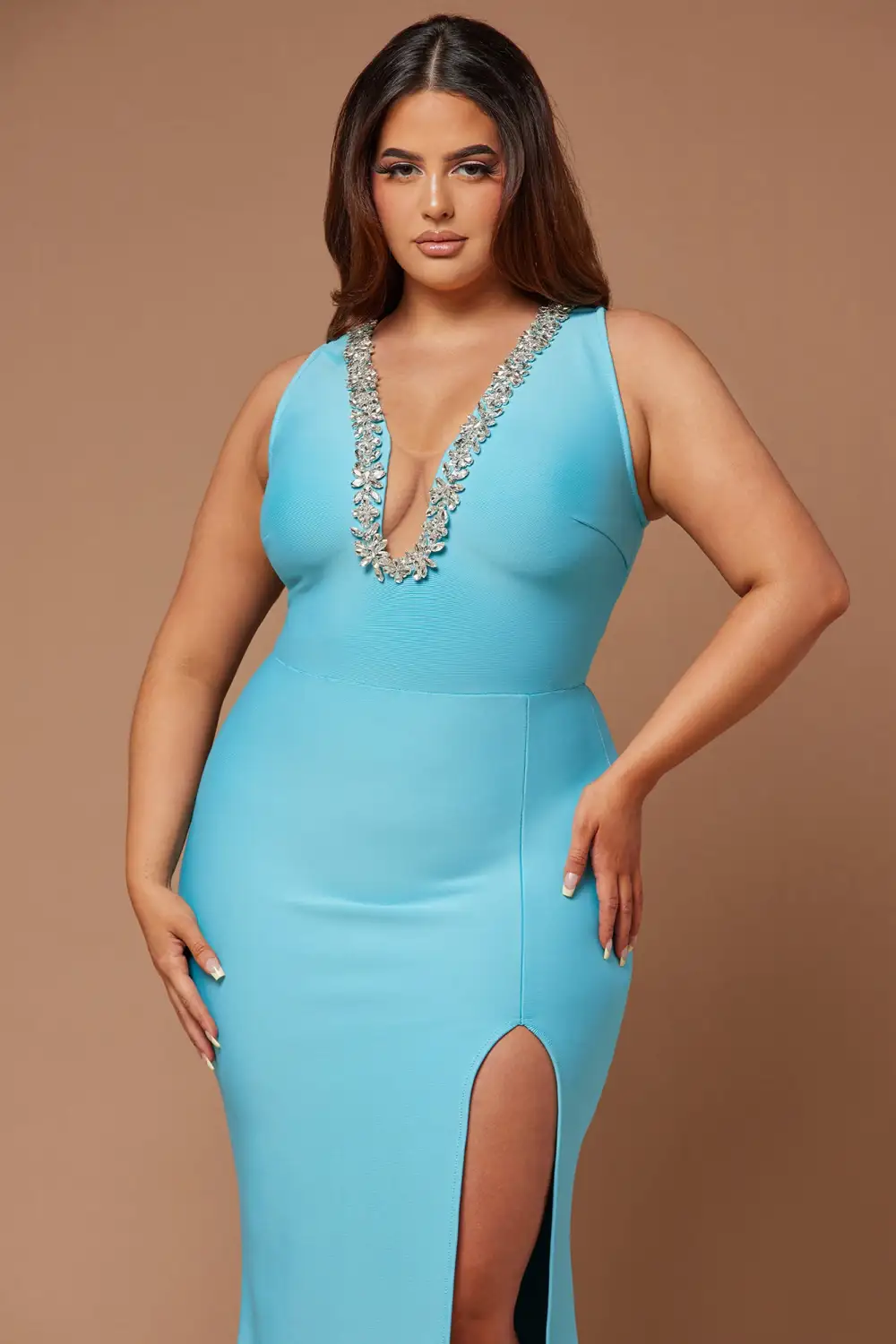 Kella Embellished Bandage Gown - Aqua