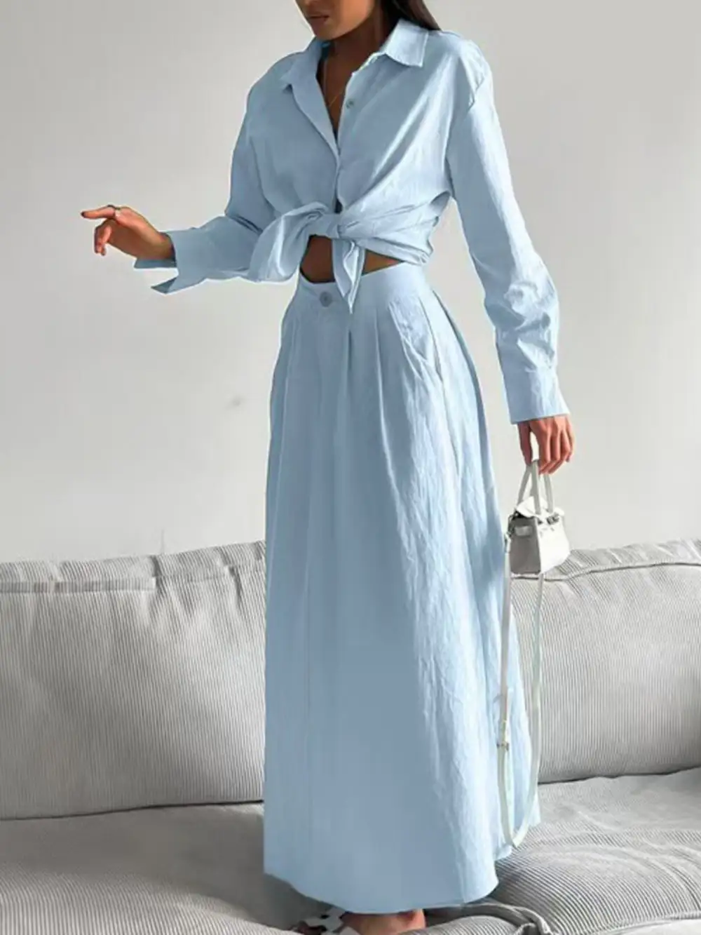 Button Front Tie Coordinated Set