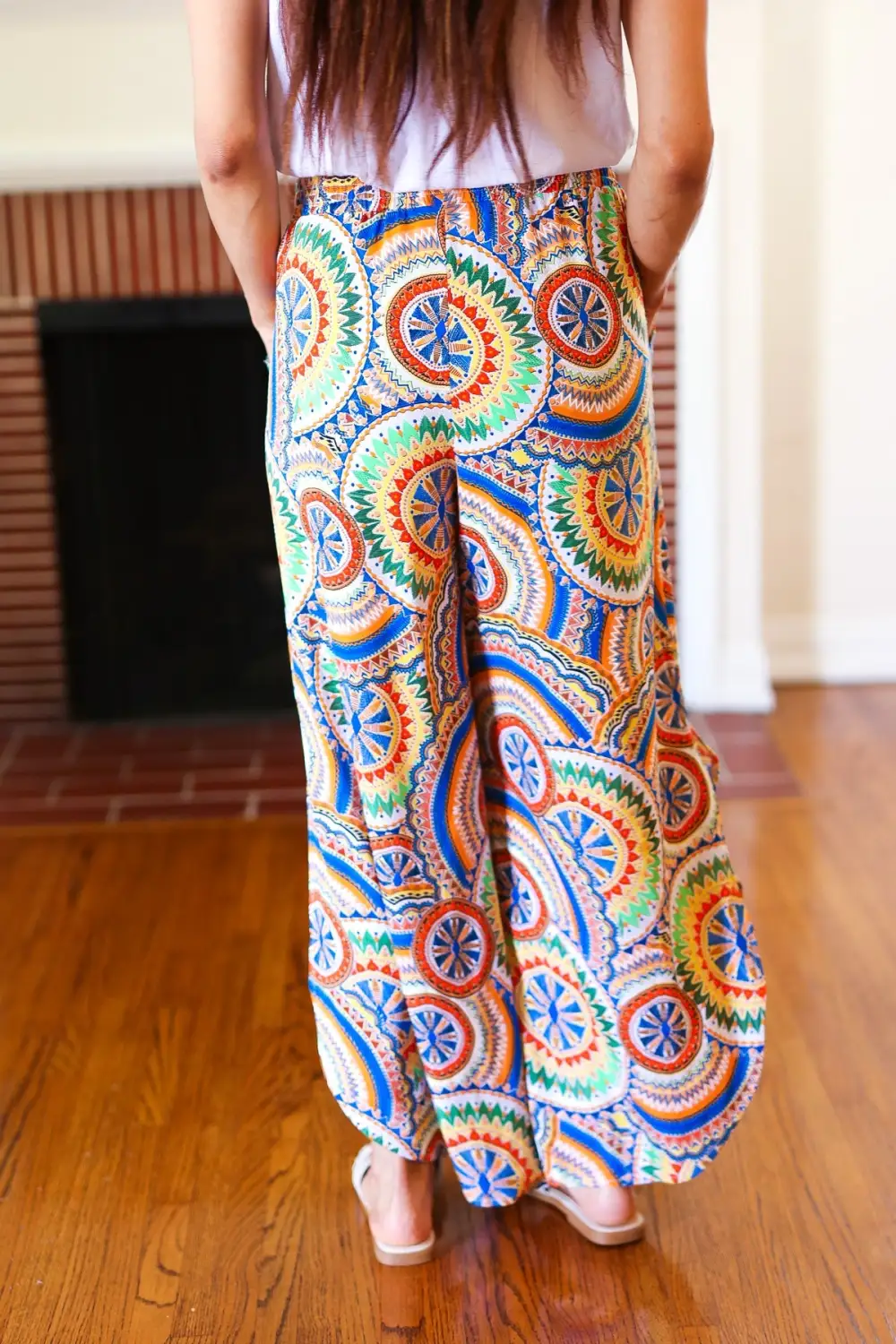 Mandala Smocked Waist Side Slit Palazzo Pants