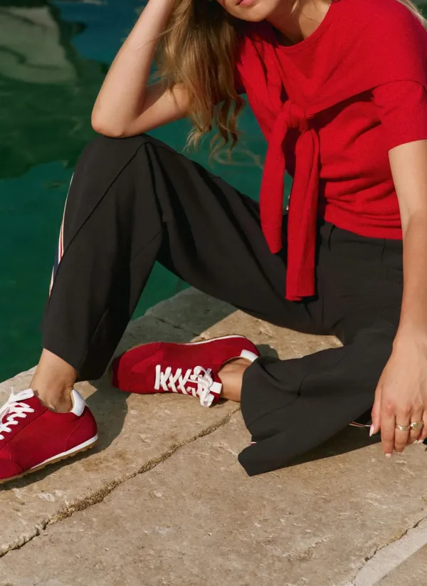 Casual Style Navy Side Stripe Trousers